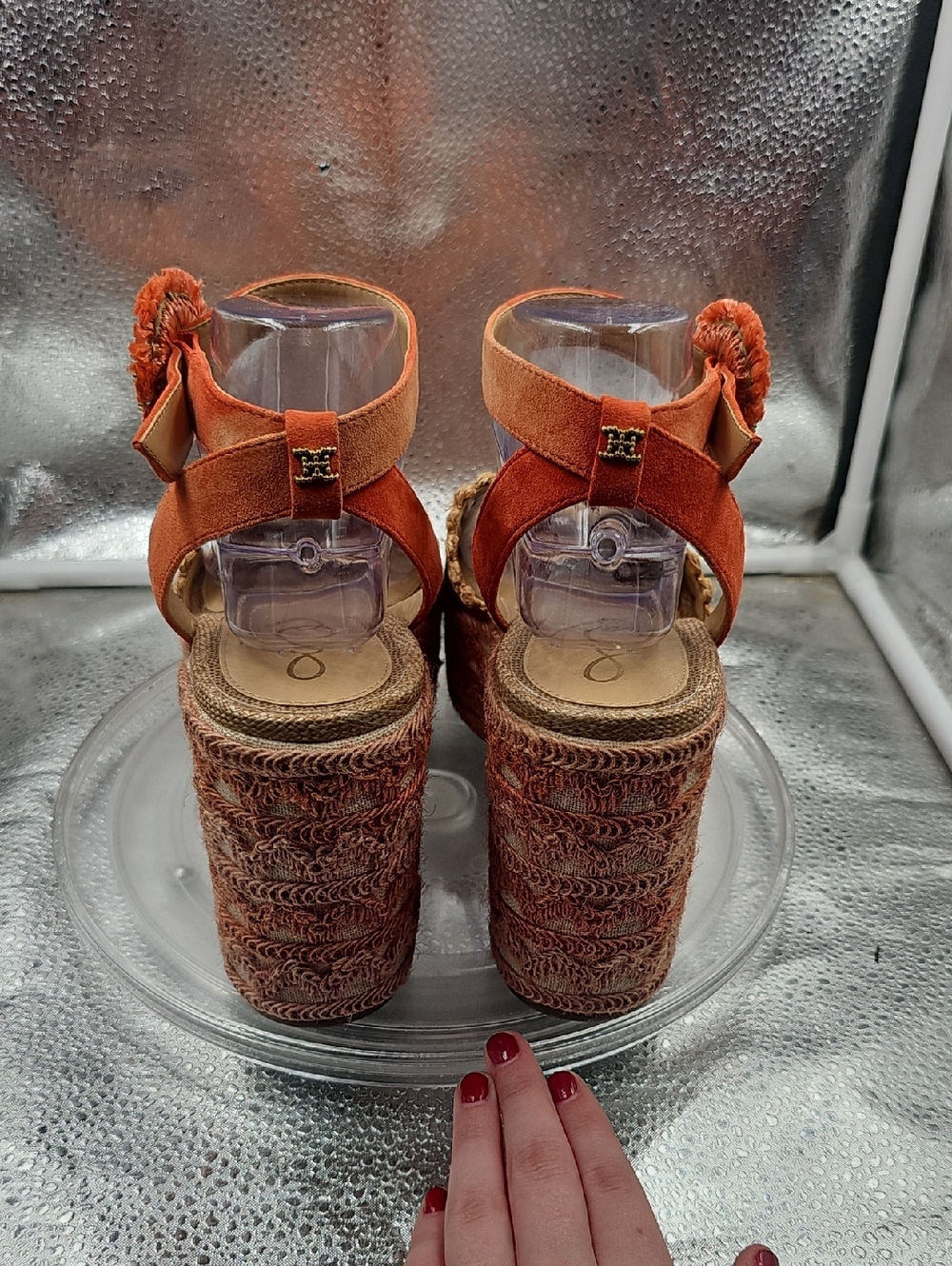 S Orange And Tan Sam Edelman Platform Heels Size 9 - Picture 3 of 12
